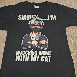 Gildan Black Cat Cartoon Graphic T-Shirt